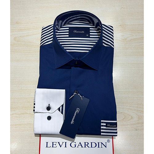  EXQUISITE NAVY BLUE STRIPPED LONG SLEEVE SHIRT BY LEVI GARDIN | AVAILABLE IN ALL SIZES (SWNL) (N) - deluxe.com.ng