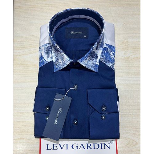  EXQUISITE NAVY BLUE AND SKY BLUE LONG SLEEVE SHIRT WITH DESIGNED COLLAR BY LEVI GARDIN | AVAILABLE IN ALL SIZES (SWNL) (N) - deluxe.com.ng