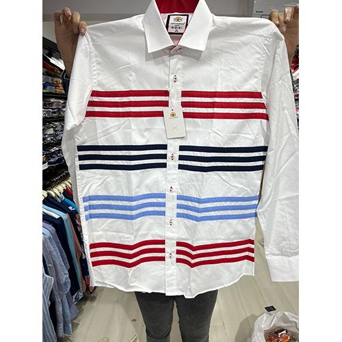  EXQUISITE WHITE SHIRT WITH RED, BLACK, BLUE AND RED STRIPPES | AVAILABLE IN ALL SIZES (SWNL) (N) - deluxe.com.ng