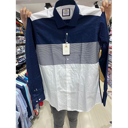  EXQUISITE WHITE, NAVY BLUE AND GREY STRIPPED LONG SLEEVE SHIRT BY LEVI GARDIN | AVAILABLE IN ALL SIZES (SWNL) (N) - deluxe.com.ng