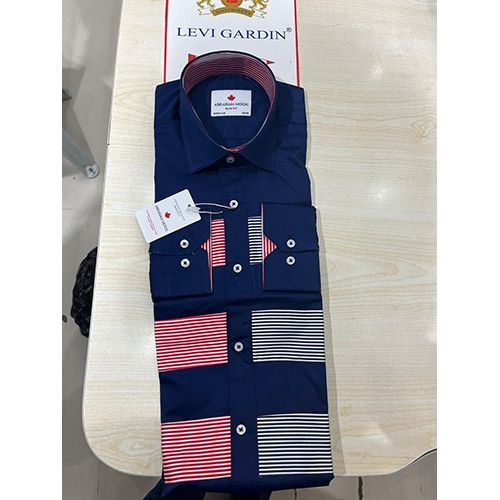  EXQUISITE NAVY BLUE SHIRT WITH RED AND BLUE STRIPES LONG SLEEVE BY LEVI GARDIN | AVAILABLE IN ALL SIZES (SWNL) (N) - deluxe.com.ng