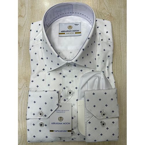 ABRAHAM MOON EXQUISITE WHITE LONG SLEEVE SHIRT WITH BLACK STARS DESIGN | AVAILABLE IN ALL SIZES (SWNL) (N) - deluxe.com.ng