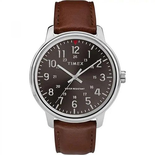 TIMEX T2R857 MEN’S CLASSIC BLACK DIAL TAN LEATHER WATCH