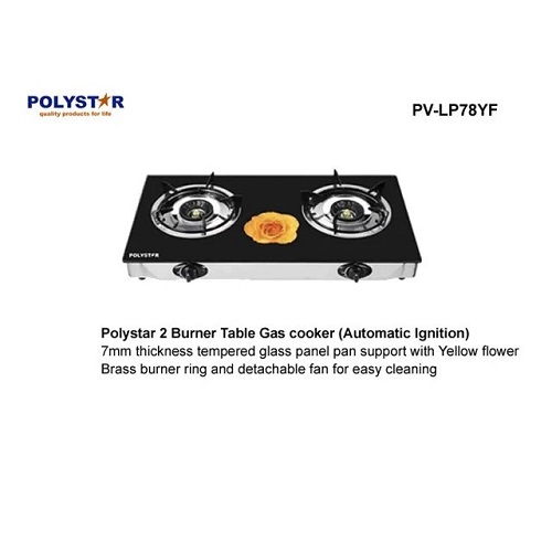Polystar 2 BURNER TABLE GAS COOKER WITH TEMPERED GLASS TOP | PV-LP78YF - deluxe.com.ng