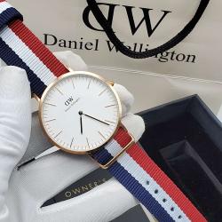 DANIEL WELLINGTON EXCLUSIVE NAVY BLUE |WHITE AND RED LEATHER WRISTWATCH WITH GOLD AND WHITE SCREEN (SAWW) - DELUXE.COM.NG