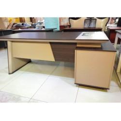 CREAM & BROWN OFFICE TABLE WITH EXTENSION 2 METERS (DOFU)