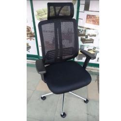 BLACK MESH OFFICE CHAIR HEAD REST AND UPRIGHT ARMS (DOFU)