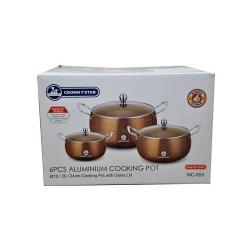 Crown Star Master Chef 3 Pcs Premium Royalty Gold Plated Non Stick Pots - deluxe.com.ng