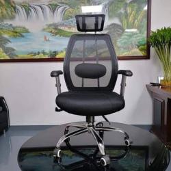 BLACK MESH OFFICE CHAIR WITH HEAD REST AND UPRIGHT ARMS (JOFU)