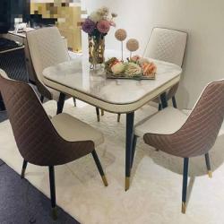CREAM & BROWN SQUARE 4 SEATER DINING TABLE (BENFU)