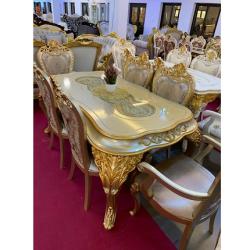 CREAM & GOLD ROYAL DINING SET BY 6 CHAIRS WITH ANIMAL LEGS (BENFU)