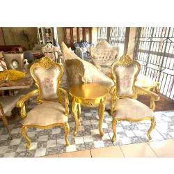 2 QUALITY GOLDEN CHAIRS & ROUND SIDE STOOL (EKIN) - deluxe.com.ng