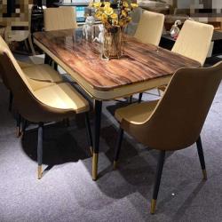 BROWN & CREAM RECTANGULAR DINING TABLE WITH 6 BROWN & CREAM CHAIRS (NAFU)