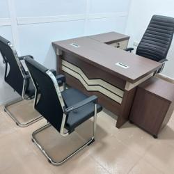 BROWN & CREAM OFFICE TABLE WITH EXTENSION (OFU)
