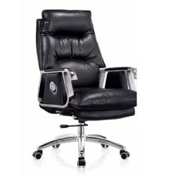 BLACK EXECUTIVE OFFICE CHAIR WITH CURVED ARMS STEEL & LEATHER (JOFU)