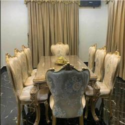 ROYAL GOLD & CREAM DINING SET BY 8 CHAIRS (BENFU)