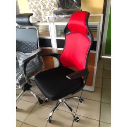 BLACK & RED OFFICE CHAIR WITH HEAD REST & POINTED OUT ARMS (JOFU)