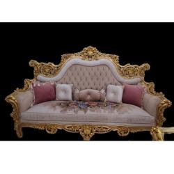LIGHT BROWN AND GOLD ROYAL 7 SEATERS SOFA WITH CENTER TABLE & 2 SIDE STOOLS (BENFU)