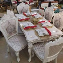 WHITE & GREY ROYAL DINING SET BY 6 CHAIRS (BENFU)