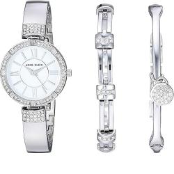 ANNE KLEIN AK/3295SVST WOMEN’S SWAROVSKI CRYSTAL ACCENTED SILVER-TONE SET SMALL WATCH - deluxe.com.ng