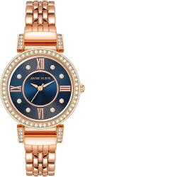 ANNE KLEIN AK/2928NVRG WOMEN’S CRYSTAL ACCENTED ROSE GOLD BLUE DIAL BRACELET WATCH - deluxe.com.ng