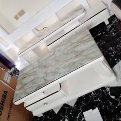 BROWN AND GREY MARBLE TOP CENTER TABLE WITH WHITE BODY & DRAWER (NAFU)