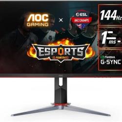AOC 27G2 27″ Frameless Gaming IPS Monitor, FHD 1080P, 1ms 144Hz, NVIDIA G-SYNC Compatible + Adaptive-Sync, Height Adjustable, Black/Red (PW)
