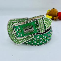 B.B SIMON EXQUISITE GREEN & SILVER DESIGNER'S BELT WITH GREEN & SILVER SHINY STONES