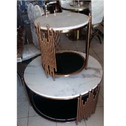 QUALITY DESIGNED WHITE MARBLE TOP CENTER TABLE & 2 SIDE STOOLS- AVAILABLE (MOBIN) - deluxe.com.ng