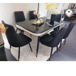 QUALITY DESIGNED BLACK MARBLE DINING TABLE & 6 CHAIRS- AVAILABLE (CHILU) - deluxe.com.ng