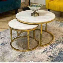 QUALITY DESIGNED WHITE MARBLE CENTER TABLE & 2 SIDE STOOLS- AVAILABLE (MOBIN) - deluxe.com.ng