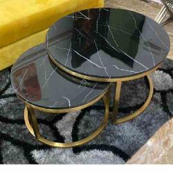 QUALITY DESIGNED BLACK MARBLE CENTER TABLE & SIDE STOOL- AVAILABLE (MOBIN) - deluxe.com.ng