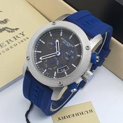 BURBERRY EXCLUSIVE DESIGNERS WRISTWATCH WITH NAVY BLUE RUBBER HANDS AND SILVER | BLACK SCREEN (SAWW) - DELUXE.COM.NG