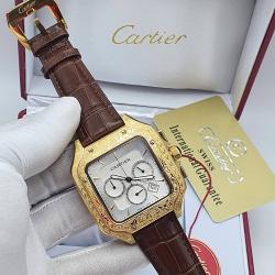 CARTIER EXCLUSIVE DESIGNERS WRISTWATCH BROWN LEATHER | BRONZE FACE (SAWW) - DELUXE.COM.NG