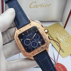 CARTIER EXCLUSIVE DESIGNERS WRISTWATCH NAVY BLUE LEATHER | GOLD FACE | NAVY BLUE SCREEN (SAWW)