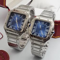 CARTIER EXCLUSIVE SILVER CHAIN DESIGNER WRISTWATCH WITH BLUE SQUARE SCREEN (SAWW) - DELUXE.COM.NG