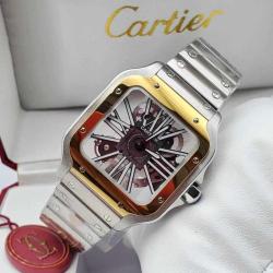 CARTIER EXQUISITE SILVER METAL STRAP WRISTWATCH WITH GOLD & SILVER DESIGNED SCREEN