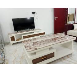 QUALITY DESIGNED CREAM & BROWN MARBLE TOP CENTER TABLE & TV STAND -AVAILABLE (SATEC) - deluxe.com.ng