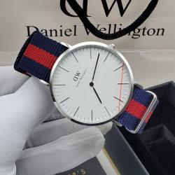 DANIEL WELLINGTON EXCLUSIVE BLUE AND RED LEATHER WRISTWATCH WITH SILVER AND WHITE SCREEN (SAWW) - DELUXE.COM.NG