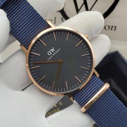 DANIEL WELLINGTON EXCLUSIVE WRISTWATCH WITH BLUE LEATHER AND GOLD | BLACK FACE (SAWW) - DELUXE.COM.NG