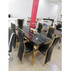 QUALITY DESIGNED BLACK & GOLD MARBLE TOP DINING TABLE WITH 6 CHAIRS - AVAILABLE (MOBIN)  - deluxe.com.ng