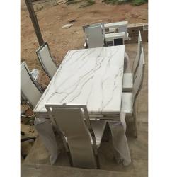 QUALITY DESIGNED WHITE MARBLE DINING TABLE WITH 6 CHAIRS - AVAILABLE (MOBIN)  - Deluxe.com.ng