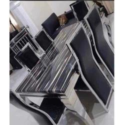 QUALITY DESIGNED SILVER & BLACK MARBLE TOP DINING TABLE WITH 6 CHAIRS- AVAILABLE (SATEC) - DELUXE.COM.NG