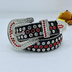 EXQUISITE BLACK RED & SILVER DESIGNER'S BELT WITH RED & SILVER SHINY STONES