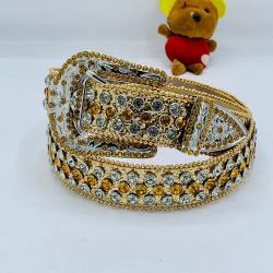 EXQUISITE SILVER & GOLD SHINY STONES LEATHER BELT