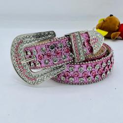 EXQUISITE SILVER & PINK DESIGNER'S BELT WITH SILVER & RED SHINY STONES