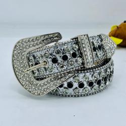 EXQUISITE SILVER LEATHER BELT WITH SILVER & BLACK SHINY STONES
