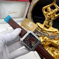 CARTIER EXCLUSIVE DESIGNERS WRISTWATCH WITH DARK BROWN LEATHER HANDS AND SILVER HEAD (SAWW) - DELUXE.COM.NG