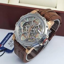HANBORO EXCLUSIVE DESIGNERS WRISTWATCH WITH BROWN LEATHER AND SILVER HEAD (SAWW) - DELUXE.COM.NG