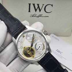 IWC EXQUISITE BLACK LEATHER STRAP WRISTWATCH WITH SILVER & GOLD DESIGNED SCREEN